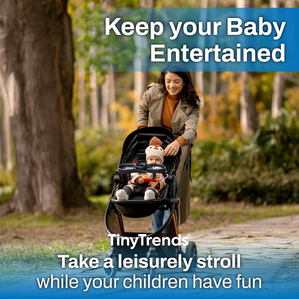 Make Strolls Easier – 4-in-1 Stroller Snack Tray with 360° Phone Holder, Cup Holder & Dual Compartments – Universal Fit (Uppababy, Chicco, Nuna) – BPA-Free – Bonus Hooks Included