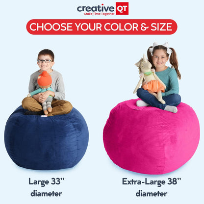 Stuff ’n Sit Extra Large 38’’ Bean Bag Storage Cover for Stuffed Animals & Toys, Giant Beanbag Chair for Kids Ages 3-14, Bedroom Organizer, Light Gray Corduroy