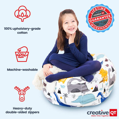 Stuff ’n Sit Extra Large 38’’ Bean Bag Storage Cover for Stuffed Animals & Toys, Giant Beanbag Chair for Kids Ages 3-14, Bedroom Organizer, Light Gray Corduroy