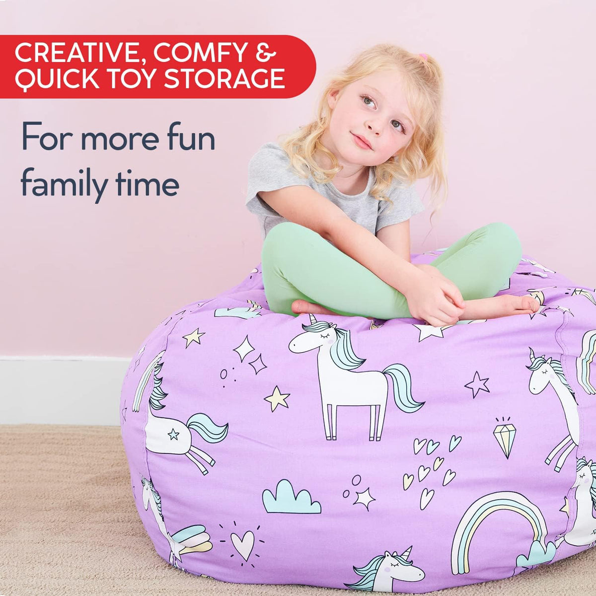 Stuff ’n Sit Extra Large 38’’ Bean Bag Storage Cover for Stuffed Animals & Toys, Giant Beanbag Chair for Kids Ages 3-14, Bedroom Organizer, Light Gray Corduroy