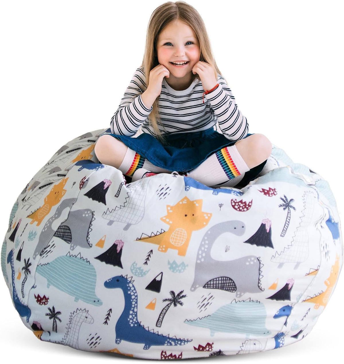 Stuff ’n Sit Extra Large 38’’ Bean Bag Storage Cover for Stuffed Animals & Toys, Giant Beanbag Chair for Kids Ages 3-14, Bedroom Organizer, Light Gray Corduroy