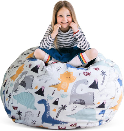Stuff ’n Sit Extra Large 38’’ Bean Bag Storage Cover for Stuffed Animals & Toys, Giant Beanbag Chair for Kids Ages 3-14, Bedroom Organizer, Light Gray Corduroy