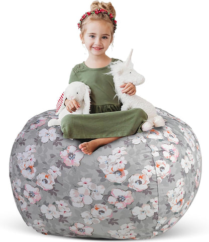 Stuff ’n Sit Extra Large 38’’ Bean Bag Storage Cover for Stuffed Animals & Toys, Giant Beanbag Chair for Kids Ages 3-14, Bedroom Organizer, Light Gray Corduroy
