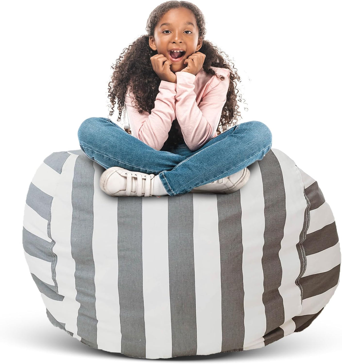 Stuff ’n Sit Extra Large 38’’ Bean Bag Storage Cover for Stuffed Animals & Toys, Giant Beanbag Chair for Kids Ages 3-14, Bedroom Organizer, Light Gray Corduroy