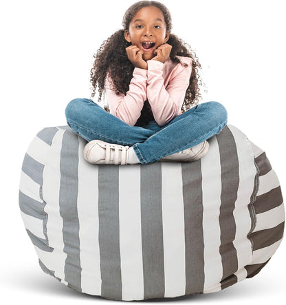 Stuff ’n Sit Extra Large 38’’ Bean Bag Storage Cover for Stuffed Animals & Toys, Giant Beanbag Chair for Kids Ages 3-14, Bedroom Organizer, Light Gray Corduroy