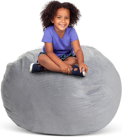 Stuff ’n Sit Extra Large 38’’ Bean Bag Storage Cover for Stuffed Animals & Toys, Giant Beanbag Chair for Kids Ages 3-14, Bedroom Organizer, Light Gray Corduroy