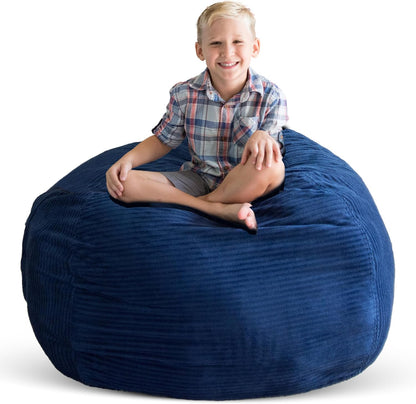 Stuff ’n Sit Extra Large 38’’ Bean Bag Storage Cover for Stuffed Animals & Toys, Giant Beanbag Chair for Kids Ages 3-14, Bedroom Organizer, Light Gray Corduroy
