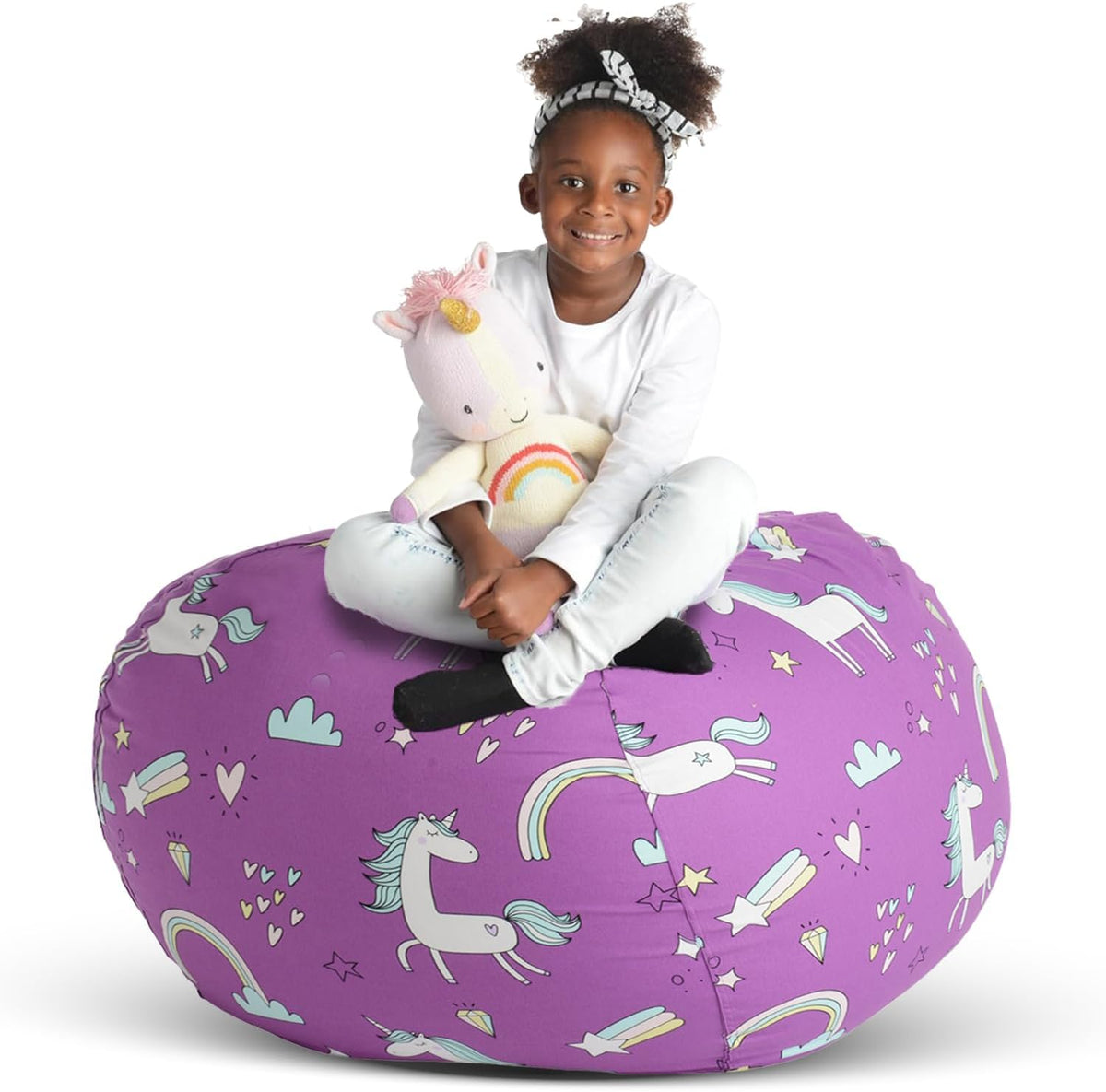 Stuff ’n Sit Extra Large 38’’ Bean Bag Storage Cover for Stuffed Animals & Toys, Giant Beanbag Chair for Kids Ages 3-14, Bedroom Organizer, Light Gray Corduroy