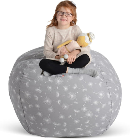 Stuff ’n Sit Extra Large 38’’ Bean Bag Storage Cover for Stuffed Animals & Toys, Giant Beanbag Chair for Kids Ages 3-14, Bedroom Organizer, Light Gray Corduroy