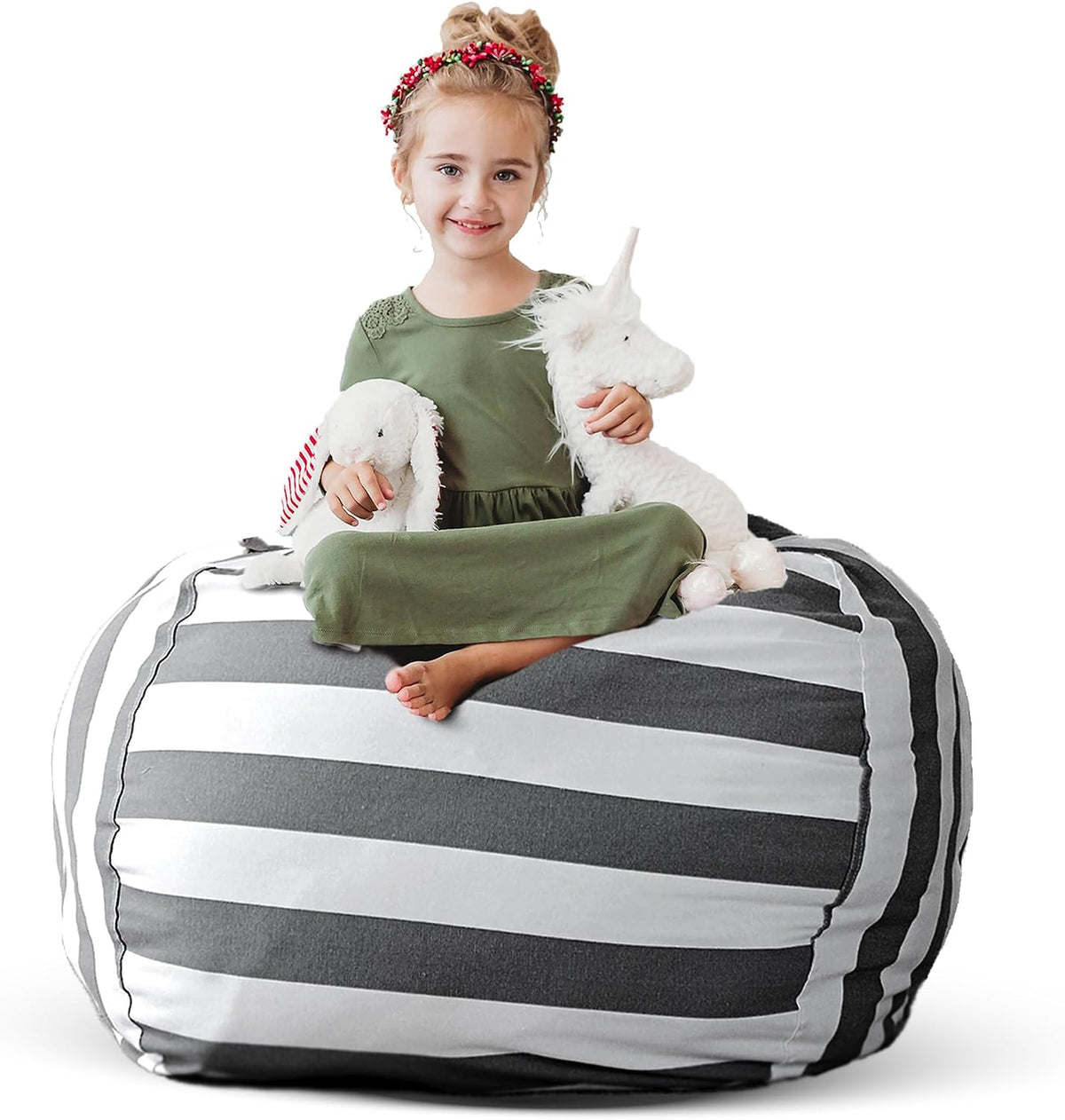 Stuff ’n Sit Extra Large 38’’ Bean Bag Storage Cover for Stuffed Animals & Toys, Giant Beanbag Chair for Kids Ages 3-14, Bedroom Organizer, Light Gray Corduroy