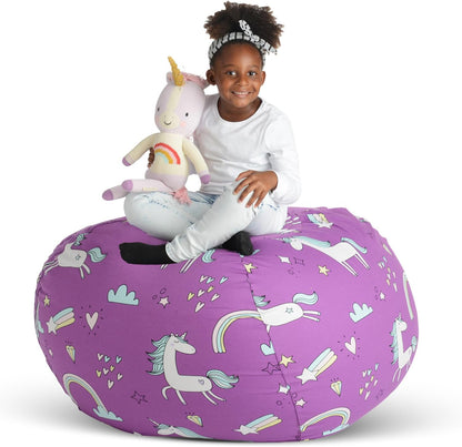 Stuff ’n Sit Extra Large 38’’ Bean Bag Storage Cover for Stuffed Animals & Toys, Giant Beanbag Chair for Kids Ages 3-14, Bedroom Organizer, Light Gray Corduroy
