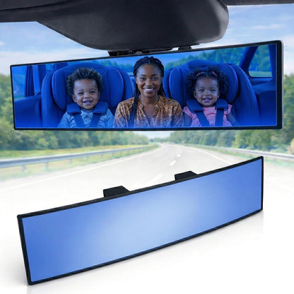 11.8" Clip On Rear View Mirror | Convex Blue Tint Glass, Panoramic Wide Angle HD Glass, Anti Glare, Universal Fit for Car, SUV, Truck | Eliminates Blind Spots (1 Pack)