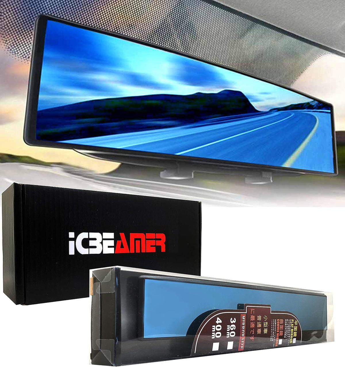 11.8" Clip On Rear View Mirror | Convex Blue Tint Glass, Panoramic Wide Angle HD Glass, Anti Glare, Universal Fit for Car, SUV, Truck | Eliminates Blind Spots (1 Pack)