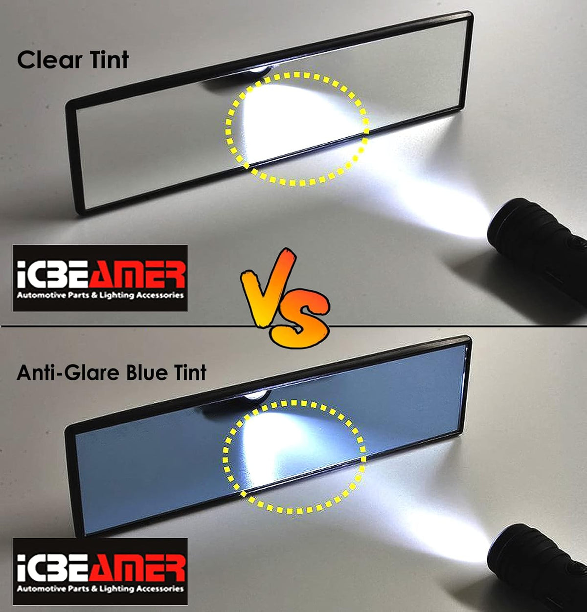 11.8" Clip On Rear View Mirror | Convex Blue Tint Glass, Panoramic Wide Angle HD Glass, Anti Glare, Universal Fit for Car, SUV, Truck | Eliminates Blind Spots (1 Pack)