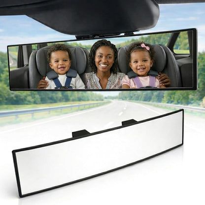 11.8" Clip On Rear View Mirror | Convex Blue Tint Glass, Panoramic Wide Angle HD Glass, Anti Glare, Universal Fit for Car, SUV, Truck | Eliminates Blind Spots (1 Pack)