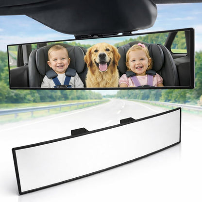 11.8" Clip On Rear View Mirror | Convex Blue Tint Glass, Panoramic Wide Angle HD Glass, Anti Glare, Universal Fit for Car, SUV, Truck | Eliminates Blind Spots (1 Pack)