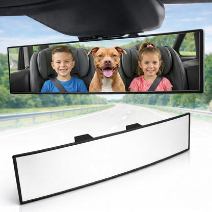 11.8" Clip On Rear View Mirror | Convex Blue Tint Glass, Panoramic Wide Angle HD Glass, Anti Glare, Universal Fit for Car, SUV, Truck | Eliminates Blind Spots (1 Pack)