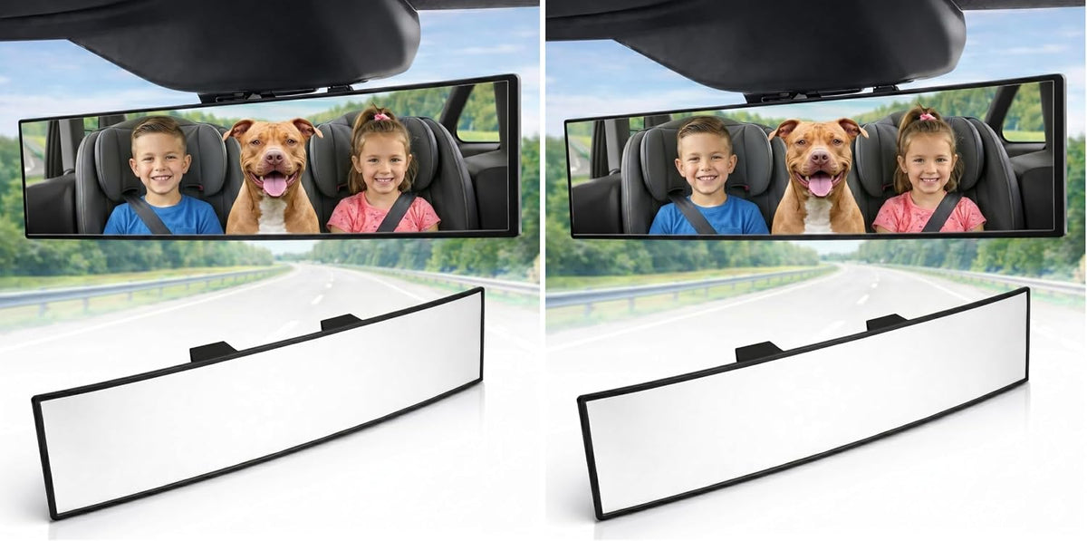 11.8" Clip On Rear View Mirror | Convex Blue Tint Glass, Panoramic Wide Angle HD Glass, Anti Glare, Universal Fit for Car, SUV, Truck | Eliminates Blind Spots (1 Pack)