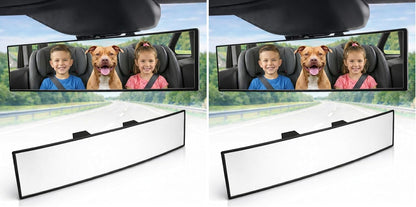 11.8" Clip On Rear View Mirror | Convex Blue Tint Glass, Panoramic Wide Angle HD Glass, Anti Glare, Universal Fit for Car, SUV, Truck | Eliminates Blind Spots (1 Pack)