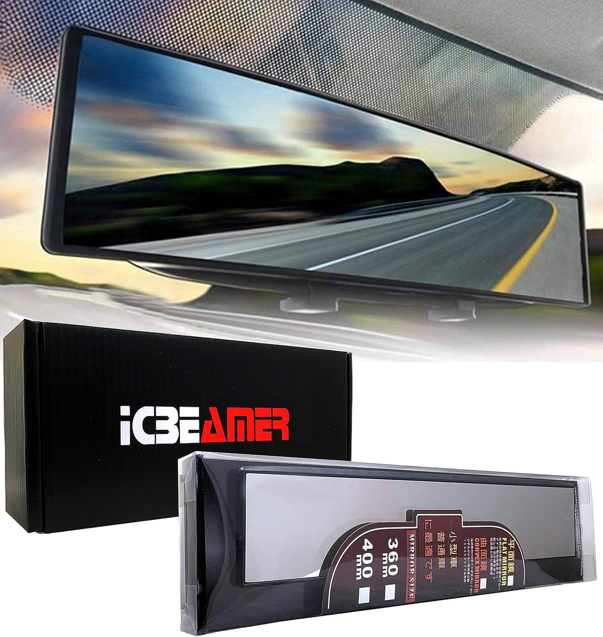 11.8" Clip On Rear View Mirror | Convex Blue Tint Glass, Panoramic Wide Angle HD Glass, Anti Glare, Universal Fit for Car, SUV, Truck | Eliminates Blind Spots (1 Pack)