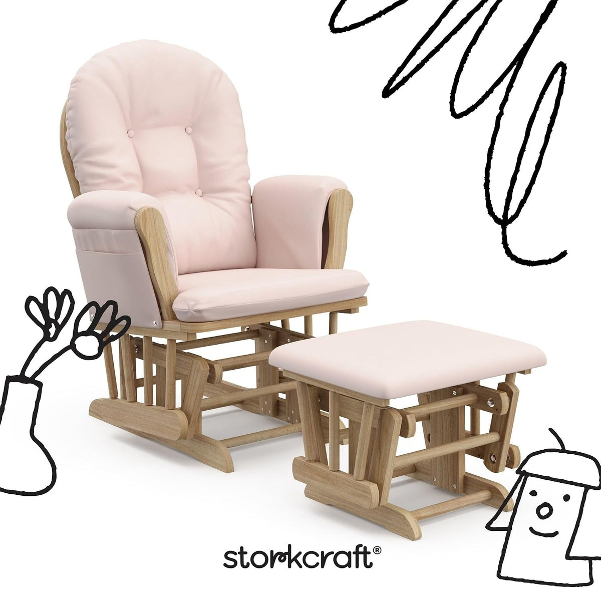 Premium Hoop Glider & Ottoman, Natural/Pink - Colors B