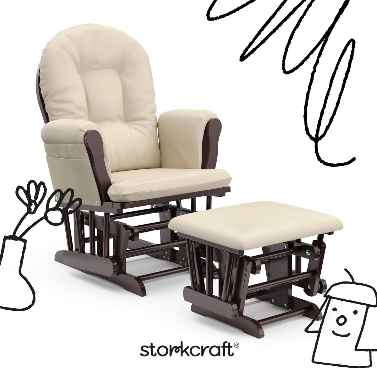 Premium Hoop Glider & Ottoman, Natural/Pink - Colors B