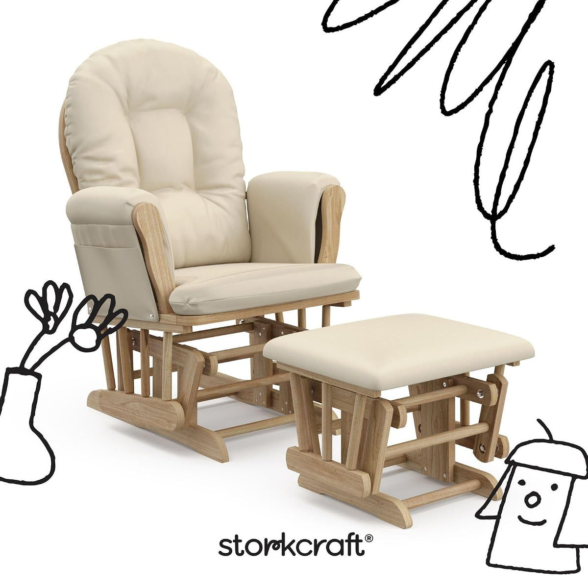 Premium Hoop Glider & Ottoman, Natural/Pink - Colors B