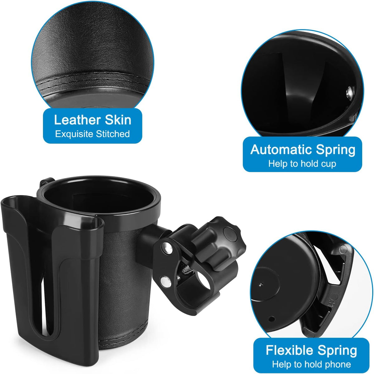Stroller Cup Holder with Phone Keys Holder, 3-in-1 Universal Cup Holder, Drinks Bottle Holder for Stroller, Bike, Wheelchair, Walker, Scooter