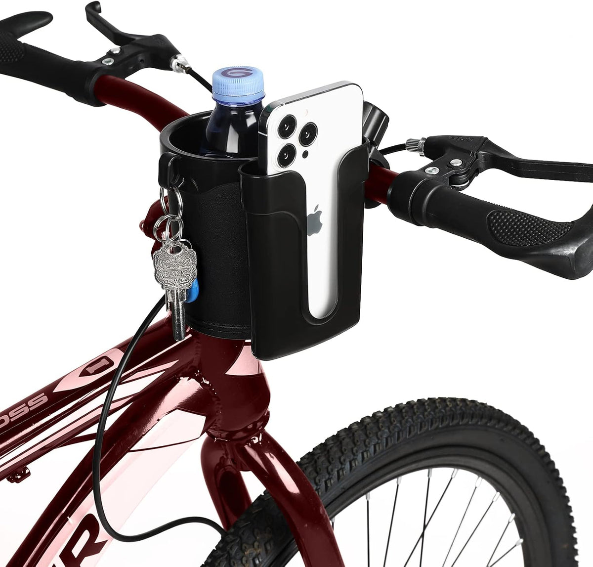 Stroller Cup Holder with Phone Keys Holder, 3-in-1 Universal Cup Holder, Drinks Bottle Holder for Stroller, Bike, Wheelchair, Walker, Scooter