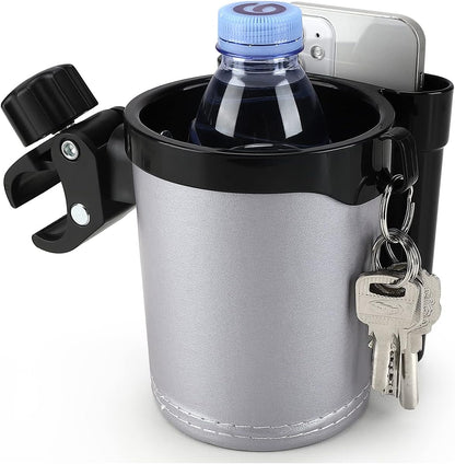 Stroller Cup Holder with Phone Keys Holder, 3-in-1 Universal Cup Holder, Drinks Bottle Holder for Stroller, Bike, Wheelchair, Walker, Scooter
