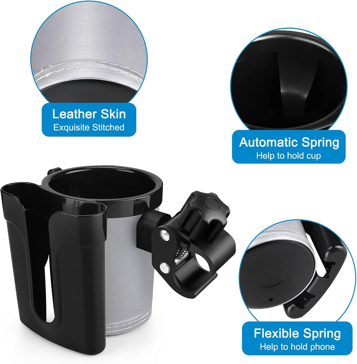 Stroller Cup Holder with Phone Keys Holder, 3-in-1 Universal Cup Holder, Drinks Bottle Holder for Stroller, Bike, Wheelchair, Walker, Scooter
