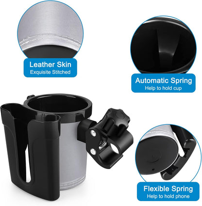 Stroller Cup Holder with Phone Keys Holder, 3-in-1 Universal Cup Holder, Drinks Bottle Holder for Stroller, Bike, Wheelchair, Walker, Scooter