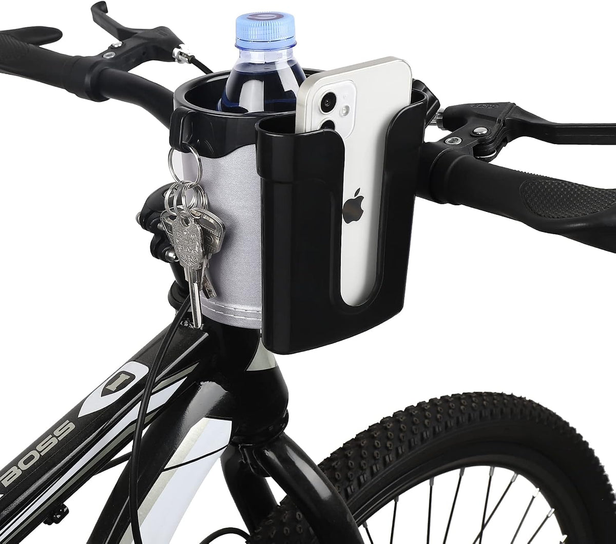 Stroller Cup Holder with Phone Keys Holder, 3-in-1 Universal Cup Holder, Drinks Bottle Holder for Stroller, Bike, Wheelchair, Walker, Scooter
