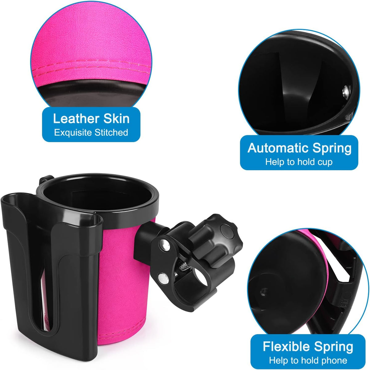 Stroller Cup Holder with Phone Keys Holder, 3-in-1 Universal Cup Holder, Drinks Bottle Holder for Stroller, Bike, Wheelchair, Walker, Scooter