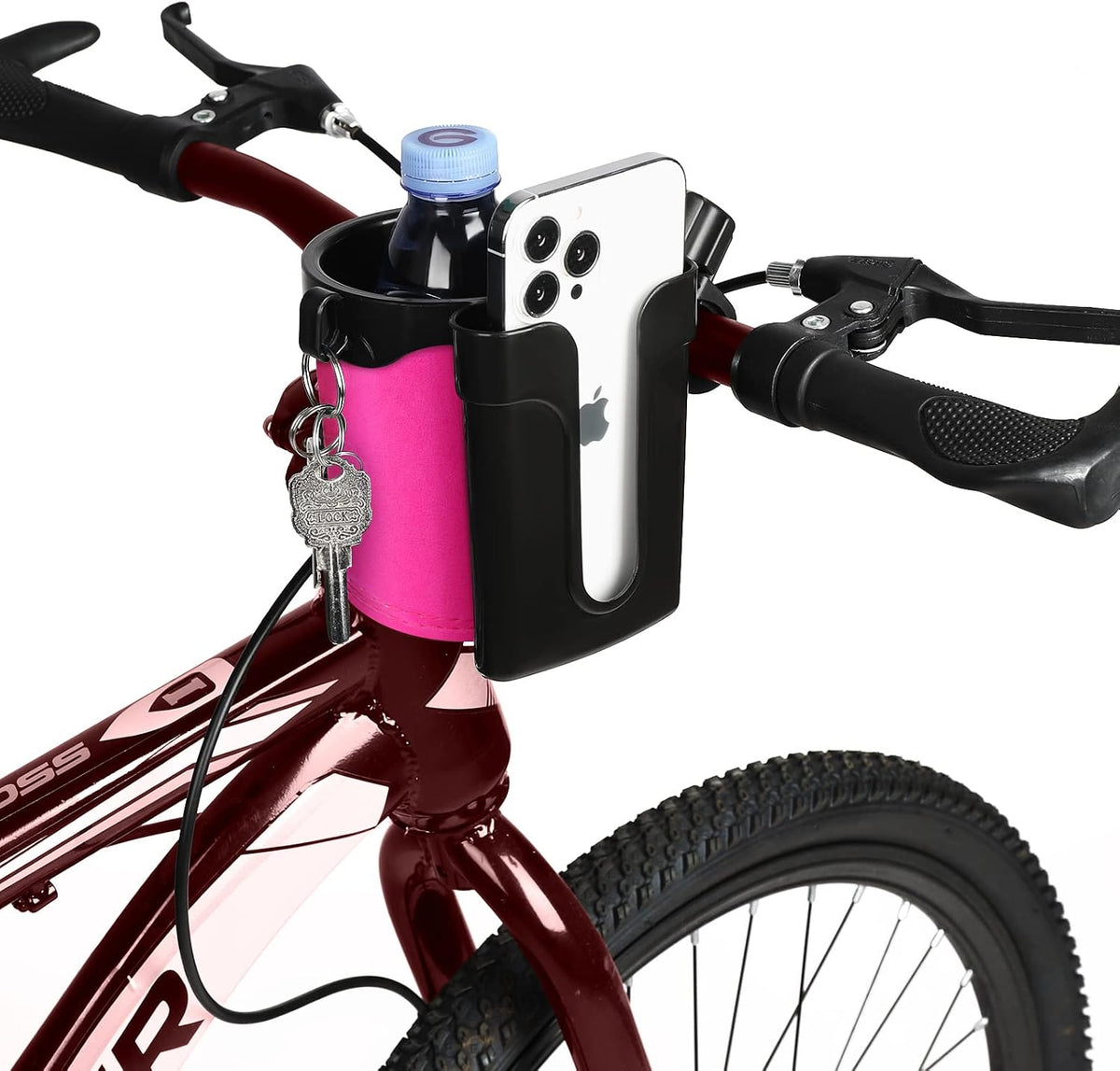 Stroller Cup Holder with Phone Keys Holder, 3-in-1 Universal Cup Holder, Drinks Bottle Holder for Stroller, Bike, Wheelchair, Walker, Scooter