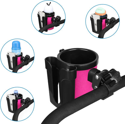 Stroller Cup Holder with Phone Keys Holder, 3-in-1 Universal Cup Holder, Drinks Bottle Holder for Stroller, Bike, Wheelchair, Walker, Scooter