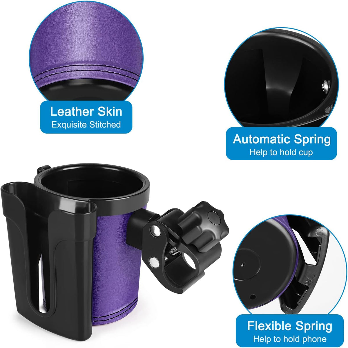 Stroller Cup Holder with Phone Keys Holder, 3-in-1 Universal Cup Holder, Drinks Bottle Holder for Stroller, Bike, Wheelchair, Walker, Scooter