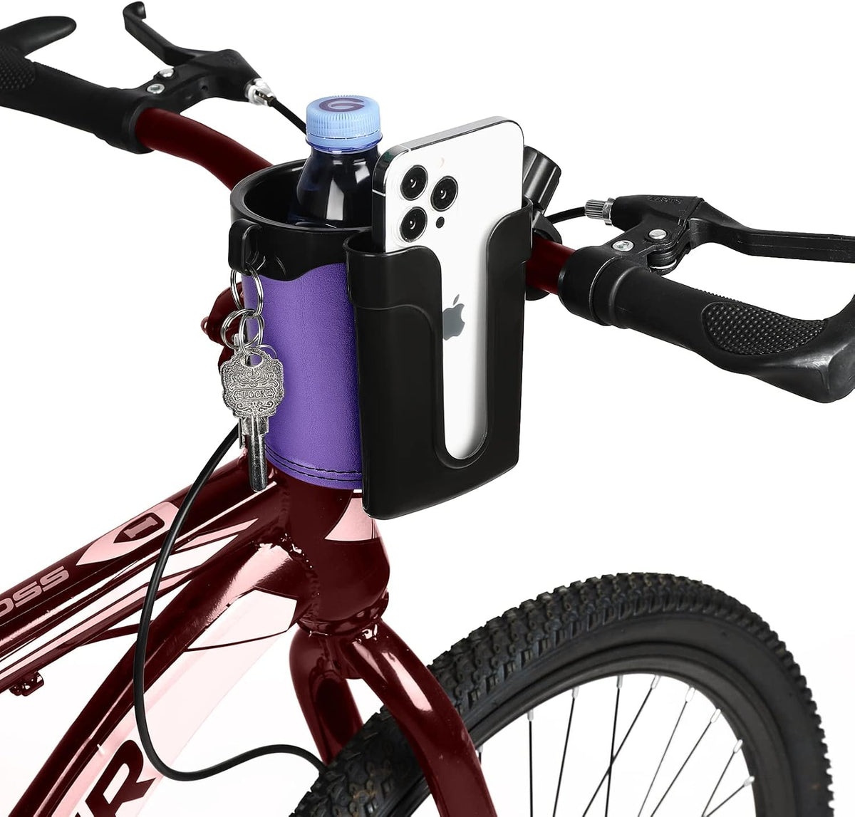 Stroller Cup Holder with Phone Keys Holder, 3-in-1 Universal Cup Holder, Drinks Bottle Holder for Stroller, Bike, Wheelchair, Walker, Scooter