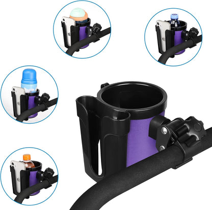 Stroller Cup Holder with Phone Keys Holder, 3-in-1 Universal Cup Holder, Drinks Bottle Holder for Stroller, Bike, Wheelchair, Walker, Scooter