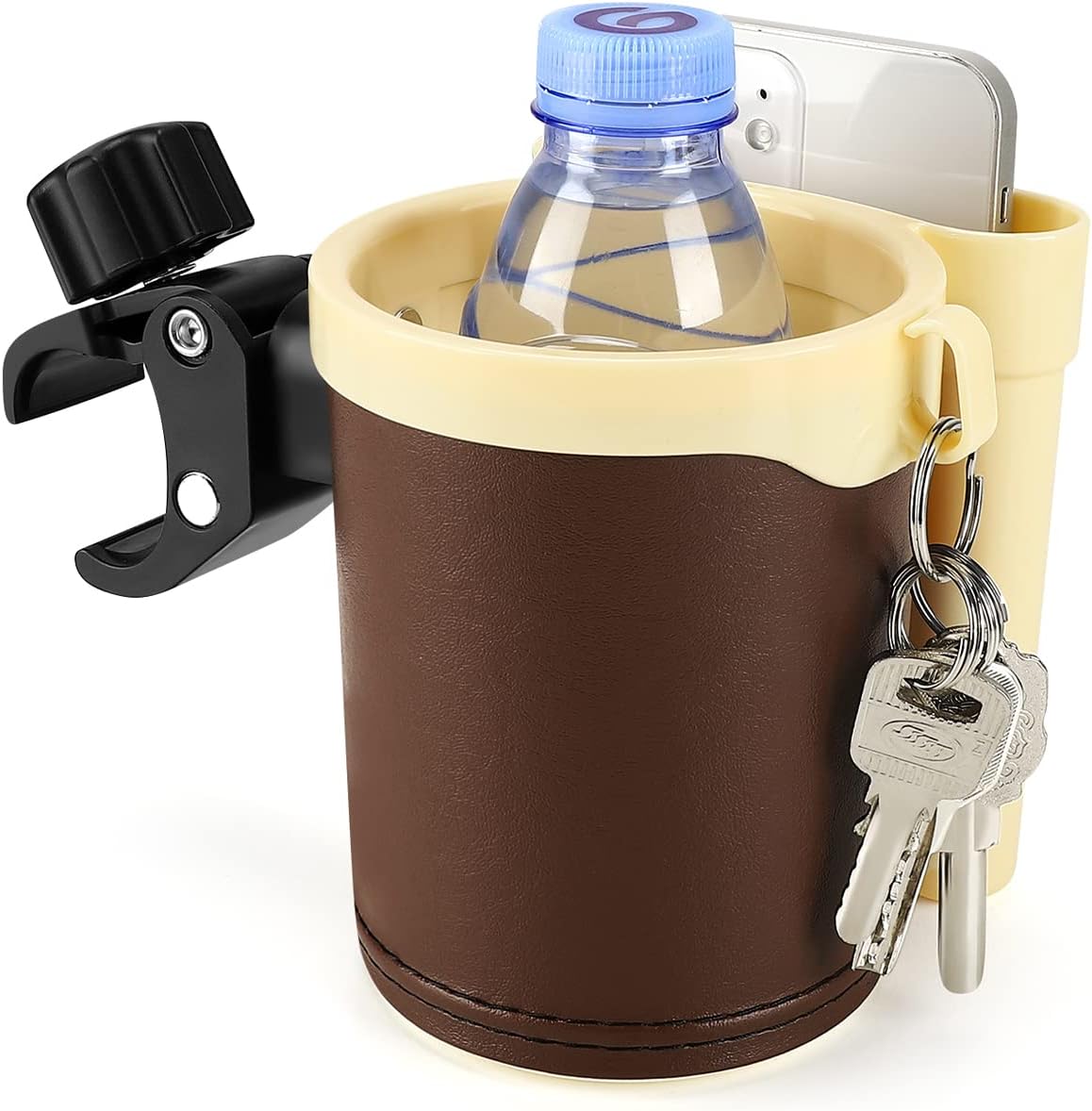Stroller Cup Holder with Phone Keys Holder, 3-in-1 Universal Cup Holder, Drinks Bottle Holder for Stroller, Bike, Wheelchair, Walker, Scooter