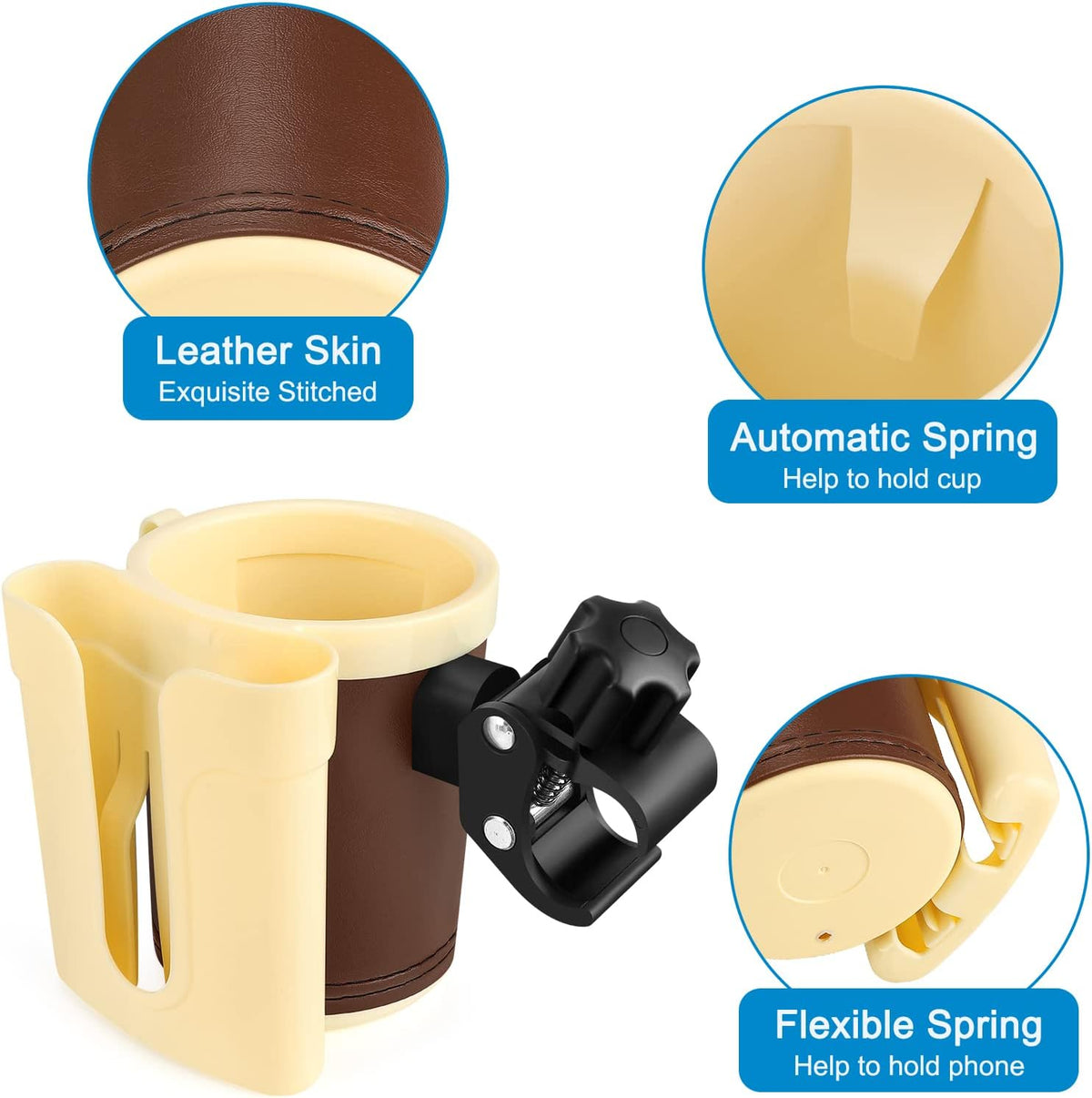 Stroller Cup Holder with Phone Keys Holder, 3-in-1 Universal Cup Holder, Drinks Bottle Holder for Stroller, Bike, Wheelchair, Walker, Scooter