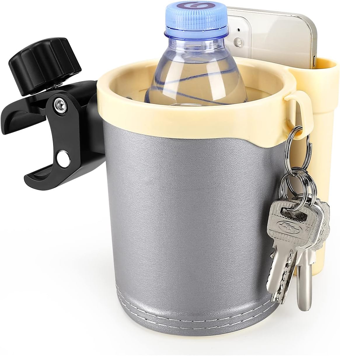 Stroller Cup Holder with Phone Keys Holder, 3-in-1 Universal Cup Holder, Drinks Bottle Holder for Stroller, Bike, Wheelchair, Walker, Scooter
