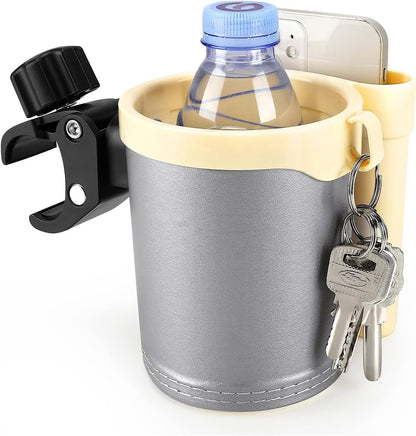 Stroller Cup Holder with Phone Keys Holder, 3-in-1 Universal Cup Holder, Drinks Bottle Holder for Stroller, Bike, Wheelchair, Walker, Scooter