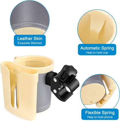 Stroller Cup Holder with Phone Keys Holder, 3-in-1 Universal Cup Holder, Drinks Bottle Holder for Stroller, Bike, Wheelchair, Walker, Scooter