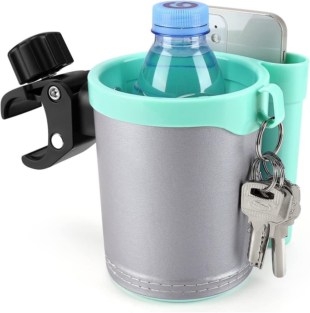 Stroller Cup Holder with Phone Keys Holder, 3-in-1 Universal Cup Holder, Drinks Bottle Holder for Stroller, Bike, Wheelchair, Walker, Scooter