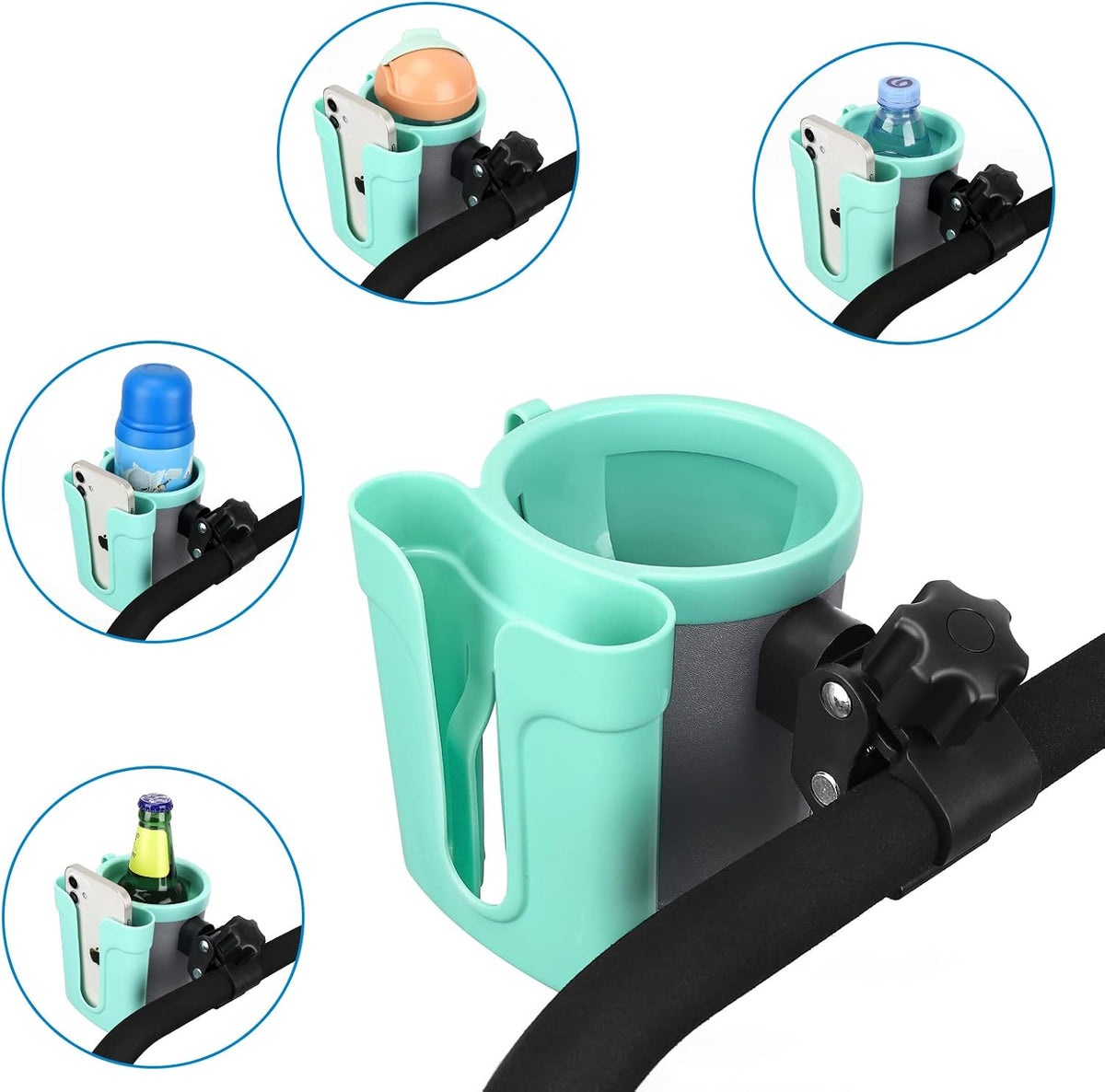 Stroller Cup Holder with Phone Keys Holder, 3-in-1 Universal Cup Holder, Drinks Bottle Holder for Stroller, Bike, Wheelchair, Walker, Scooter