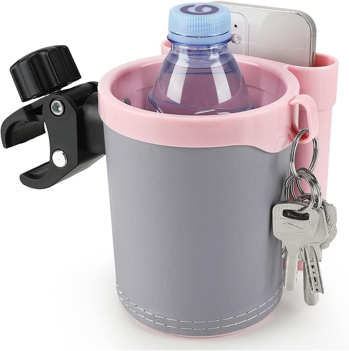 Stroller Cup Holder with Phone Keys Holder, 3-in-1 Universal Cup Holder, Drinks Bottle Holder for Stroller, Bike, Wheelchair, Walker, Scooter