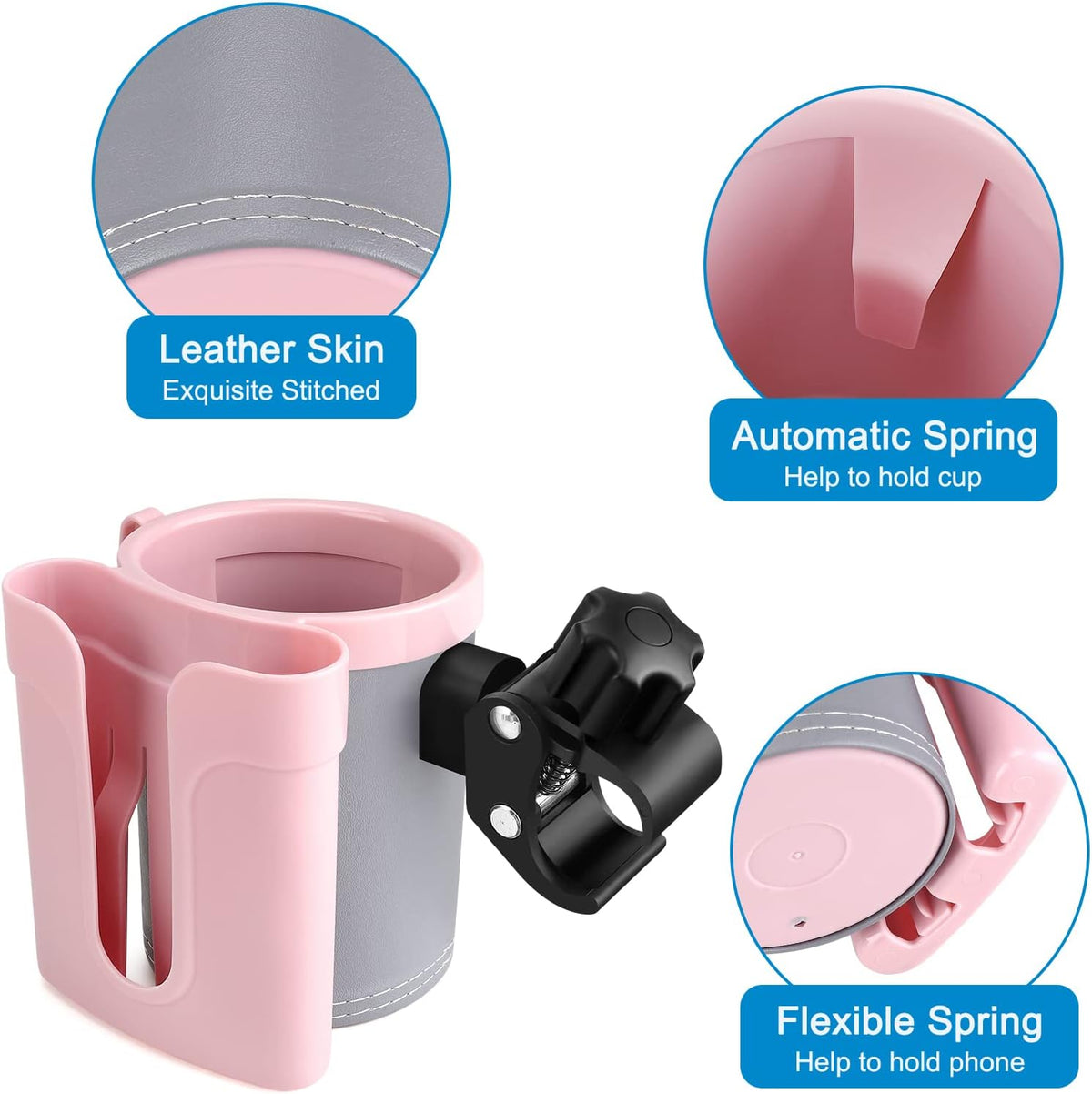 Stroller Cup Holder with Phone Keys Holder, 3-in-1 Universal Cup Holder, Drinks Bottle Holder for Stroller, Bike, Wheelchair, Walker, Scooter