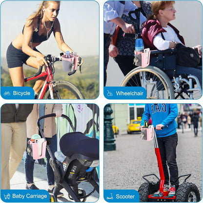 Stroller Cup Holder with Phone Keys Holder, 3-in-1 Universal Cup Holder, Drinks Bottle Holder for Stroller, Bike, Wheelchair, Walker, Scooter