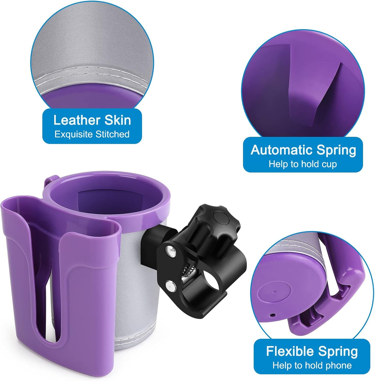 Stroller Cup Holder with Phone Keys Holder, 3-in-1 Universal Cup Holder, Drinks Bottle Holder for Stroller, Bike, Wheelchair, Walker, Scooter